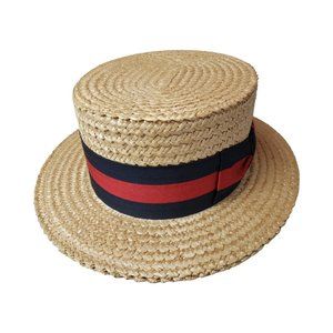 Vintage Capas Ponte Rialto Venice Italy Boater Skimmer Sailor Straw Hat Size 7 ”